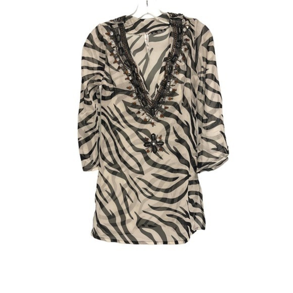 Ocean Breeze Beaded Cover Up Black & White Zebra Print Small Pre-owned